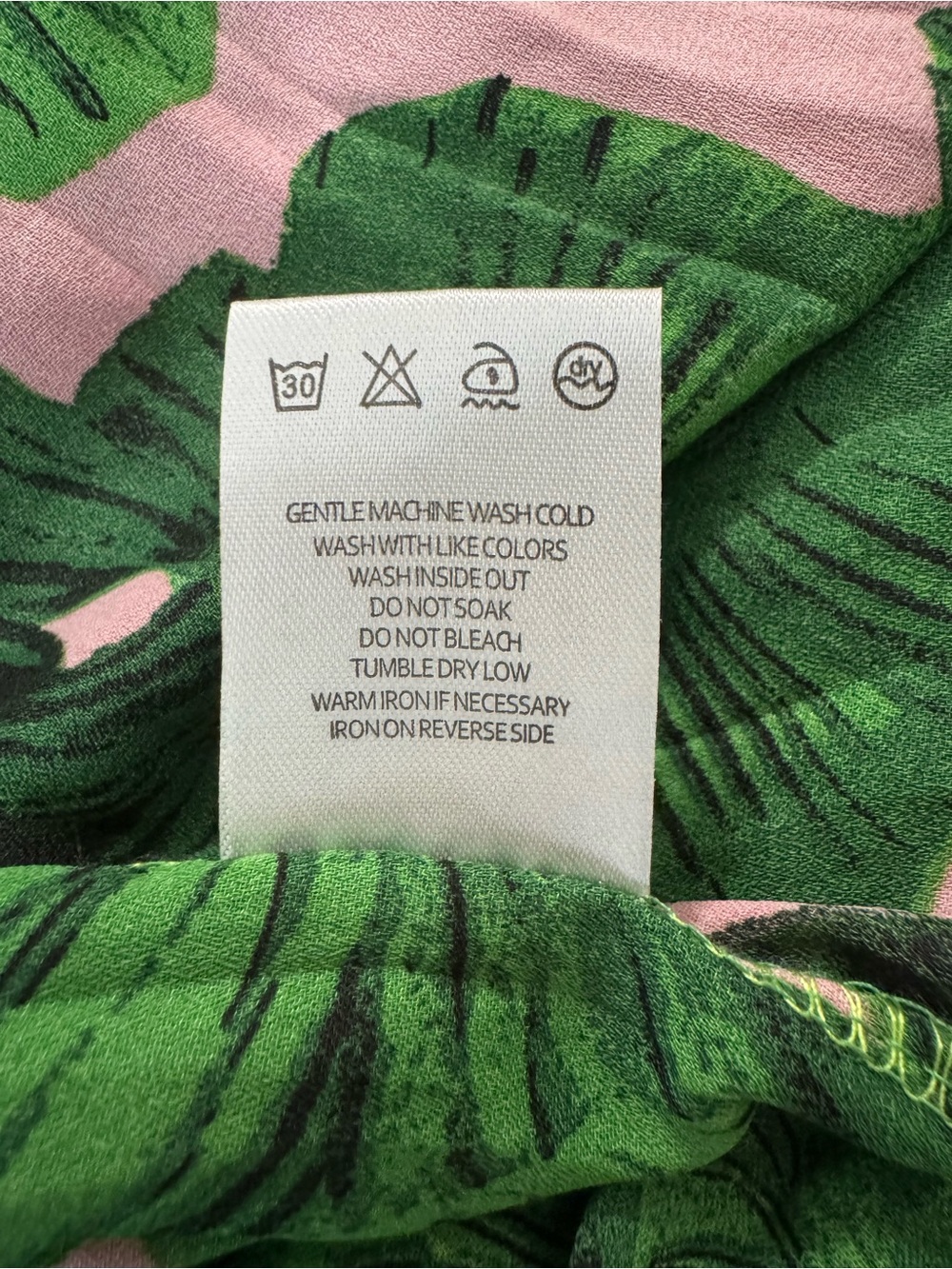 Beulah Style Palm Print Pleated Maxi Dress Green Pink Tropical Long Sleeve Sz M - Picture 8 of 11